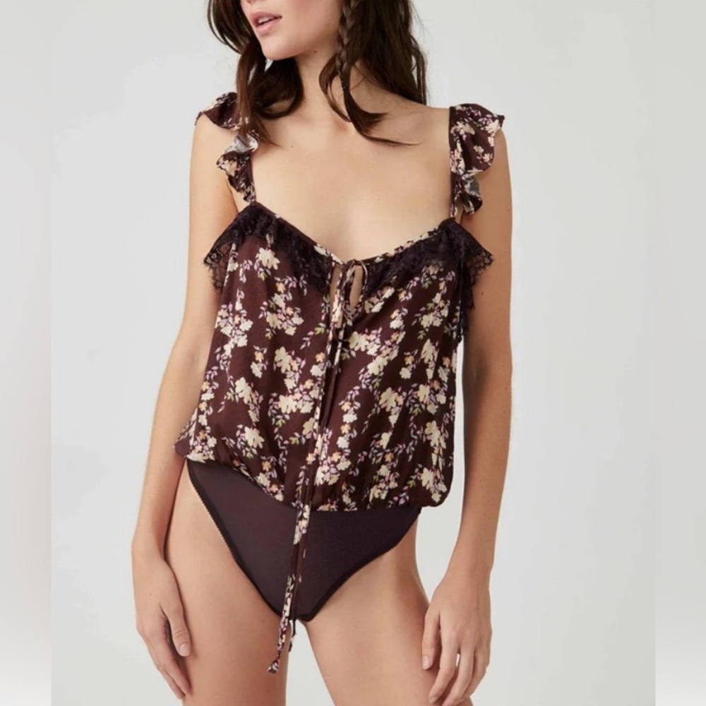 Free People Take It Away Bodysuit in Chocolate Combo Size small. NWT